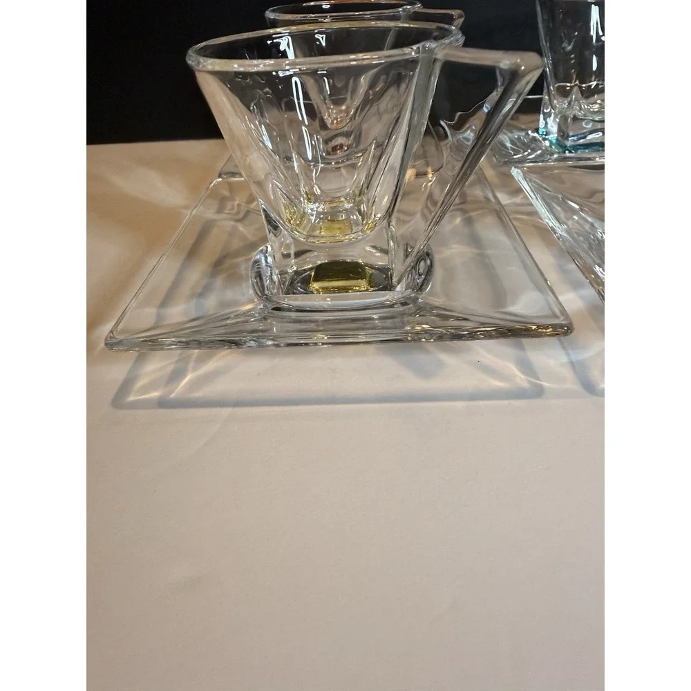 RCR Fusion Italian Crystal Espresso Cups & Square Saucers Set of 6 Italy